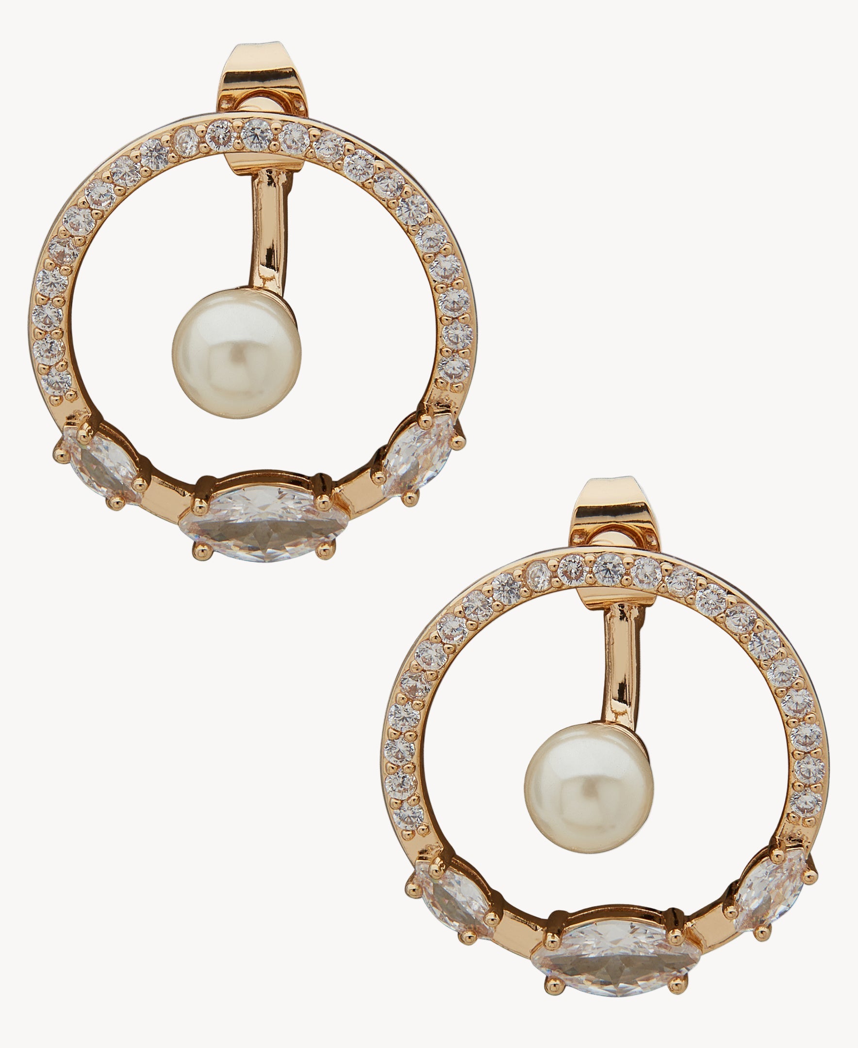 أقراط دائرية من اللؤلؤ والكريستال من آن كلاين 01G00367