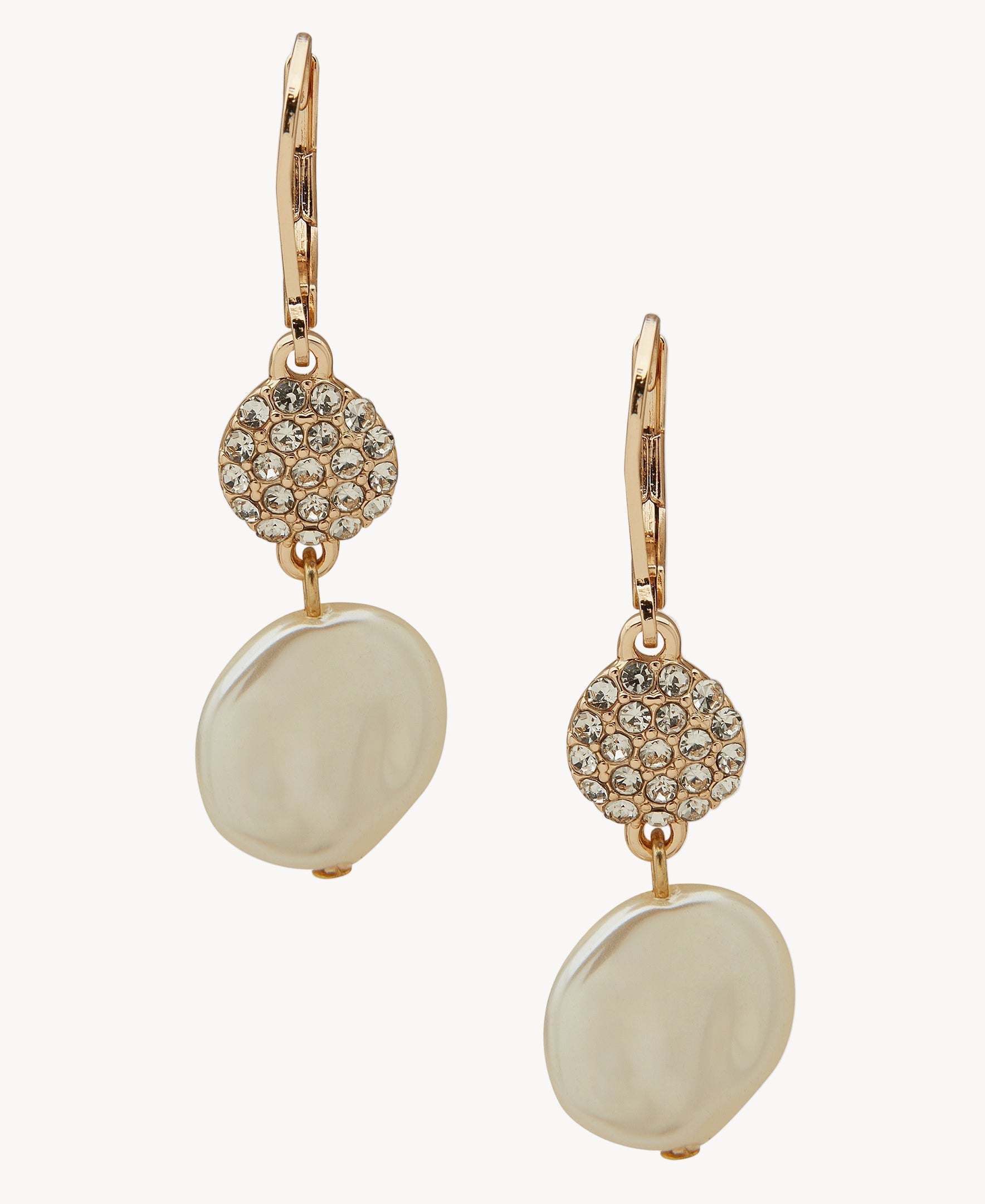 أقراط متدلية من اللؤلؤ والكريستال باللون الذهبي من آن كلاين جوليري 01G00890