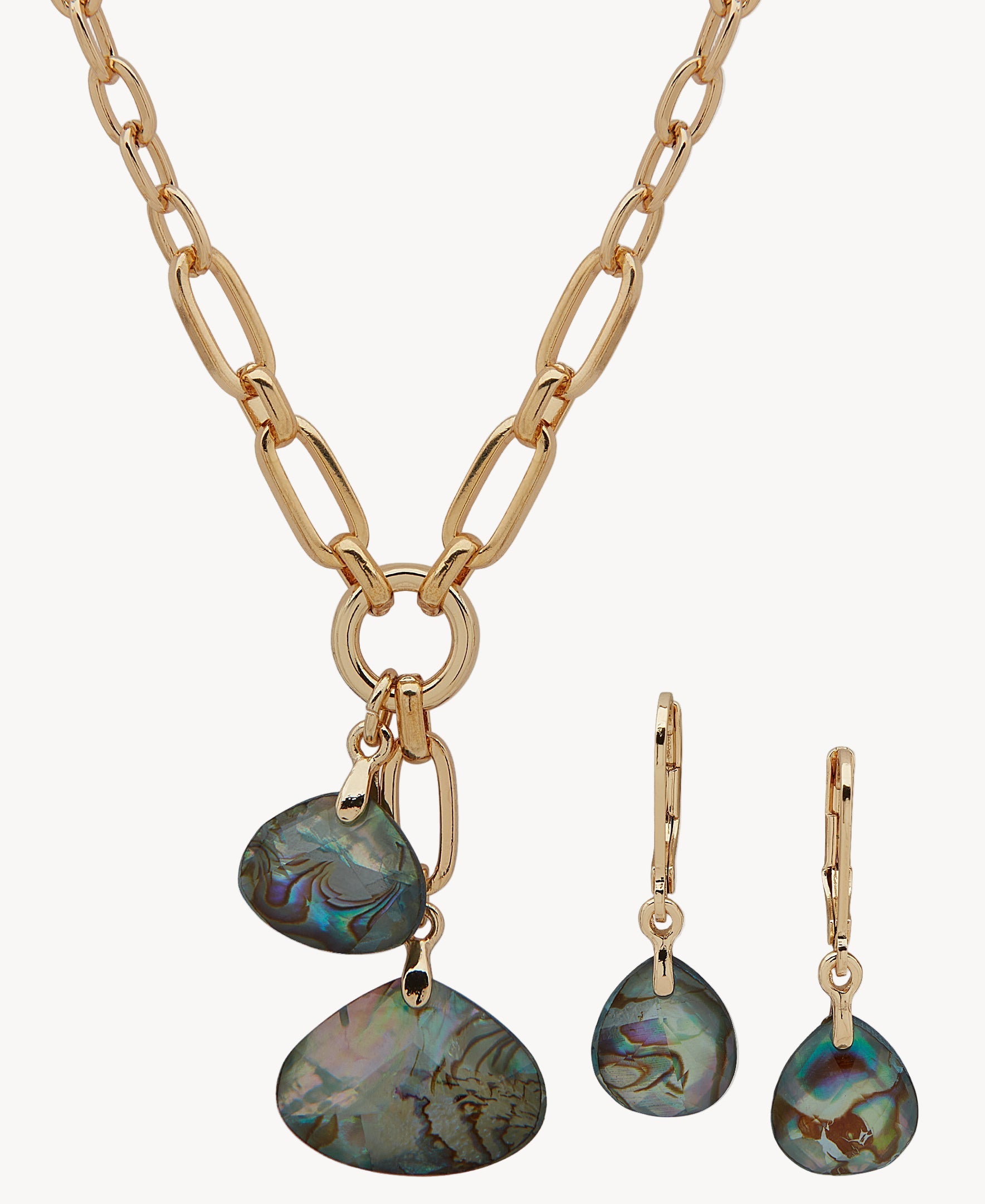 طقم قلادة وأقراط من آن كلاين 01S00224 مصنوع من صدفة أذن البحر