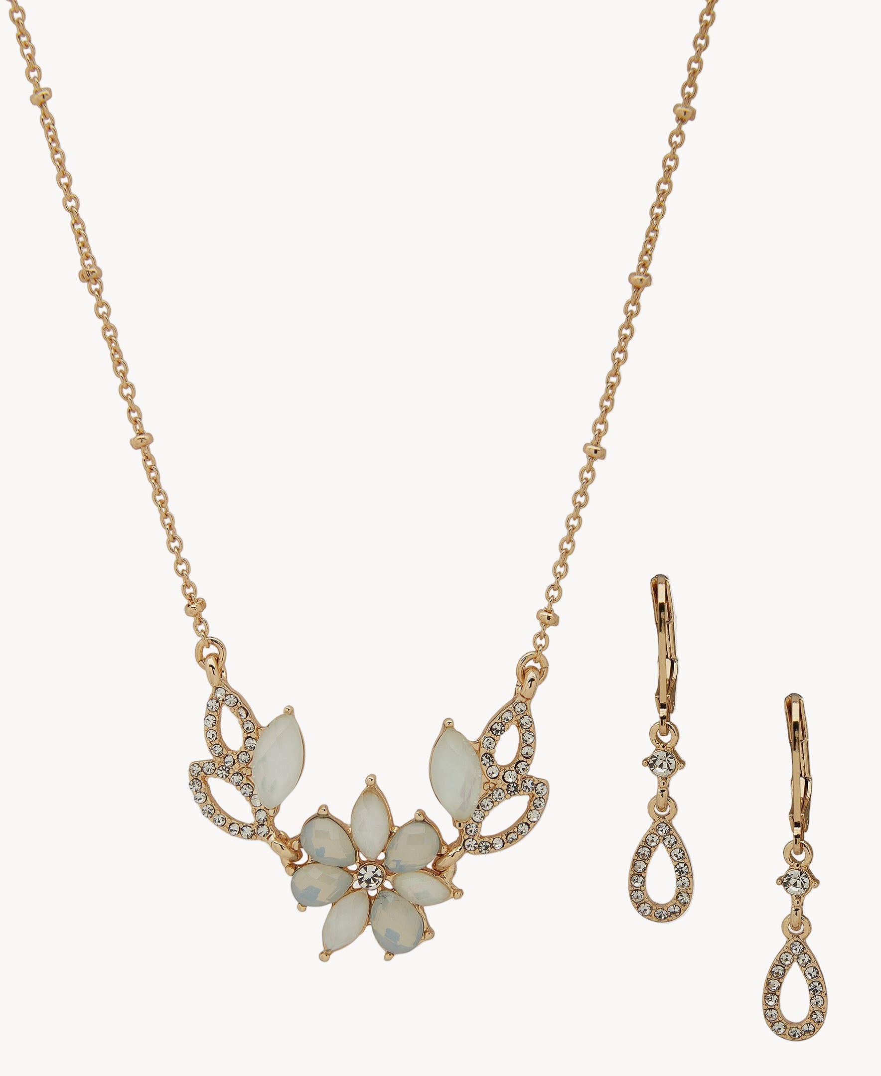 طقم قلادة وأقراط من مجوهرات آن كلاين 01S00227 مرصع بأحجار الأوبال الزهرية