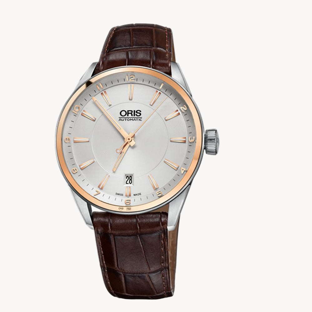 خاتم Oris 01 733 7713 6331-07 5 19 80FC Artix Date من الذهب الوردي عيار 18 قيراطًا