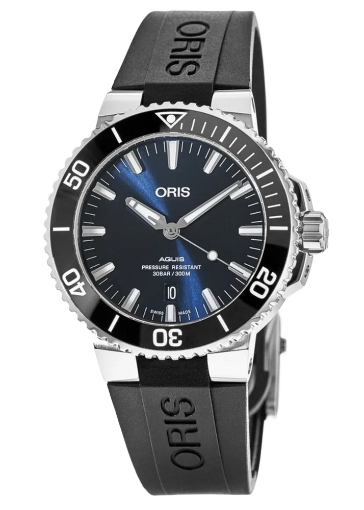 Oris  01 7337766 4135-074 22 64FC Aquis Date Automatic Blue Dial Rubber Strap Men's Watch