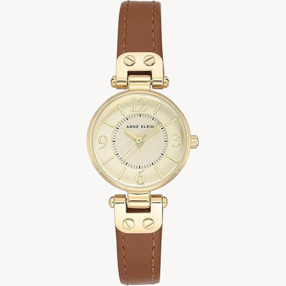 ساعة آن كلاين 10/9442CHHY بسوار جلدي - مينا بلون الشمبانيا مقاس 26 مم وسوار بني