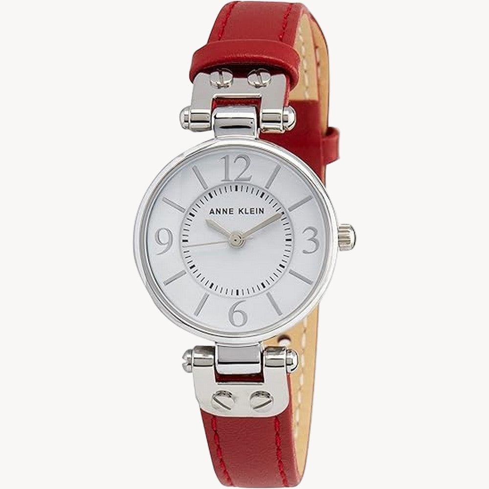 ساعة آن كلاين 10/9443WTRD بسوار جلدي - 26 مم، ميناء أبيض وسوار أحمر
