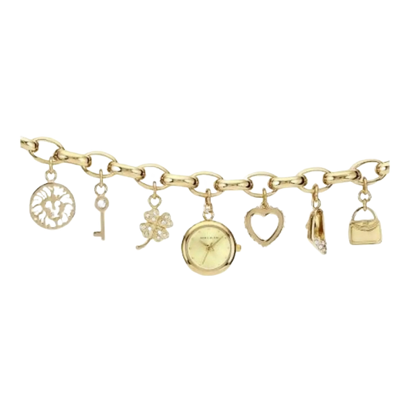 Anne Klein 10/7604CHRM Women's Premium Crystal Accented Gold-Tone Charm Bracelet Watch