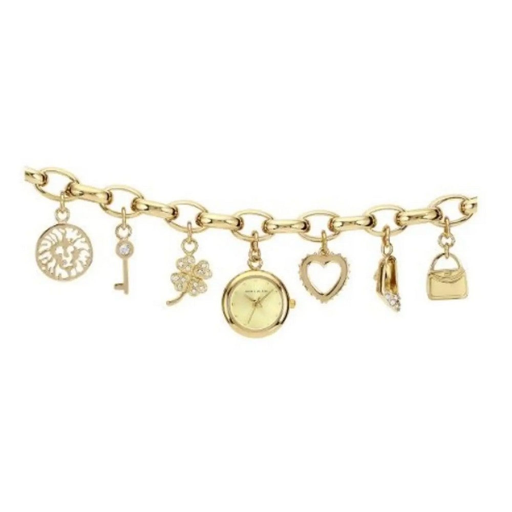 Anne Klein 10/7604CHRM Women's Premium Crystal Accented Gold-Tone Charm Bracelet Watch