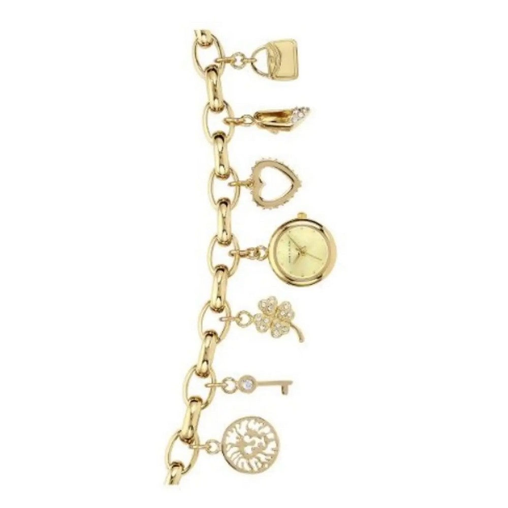 Anne Klein 10/7604CHRM Women's Premium Crystal Accented Gold-Tone Charm Bracelet Watch