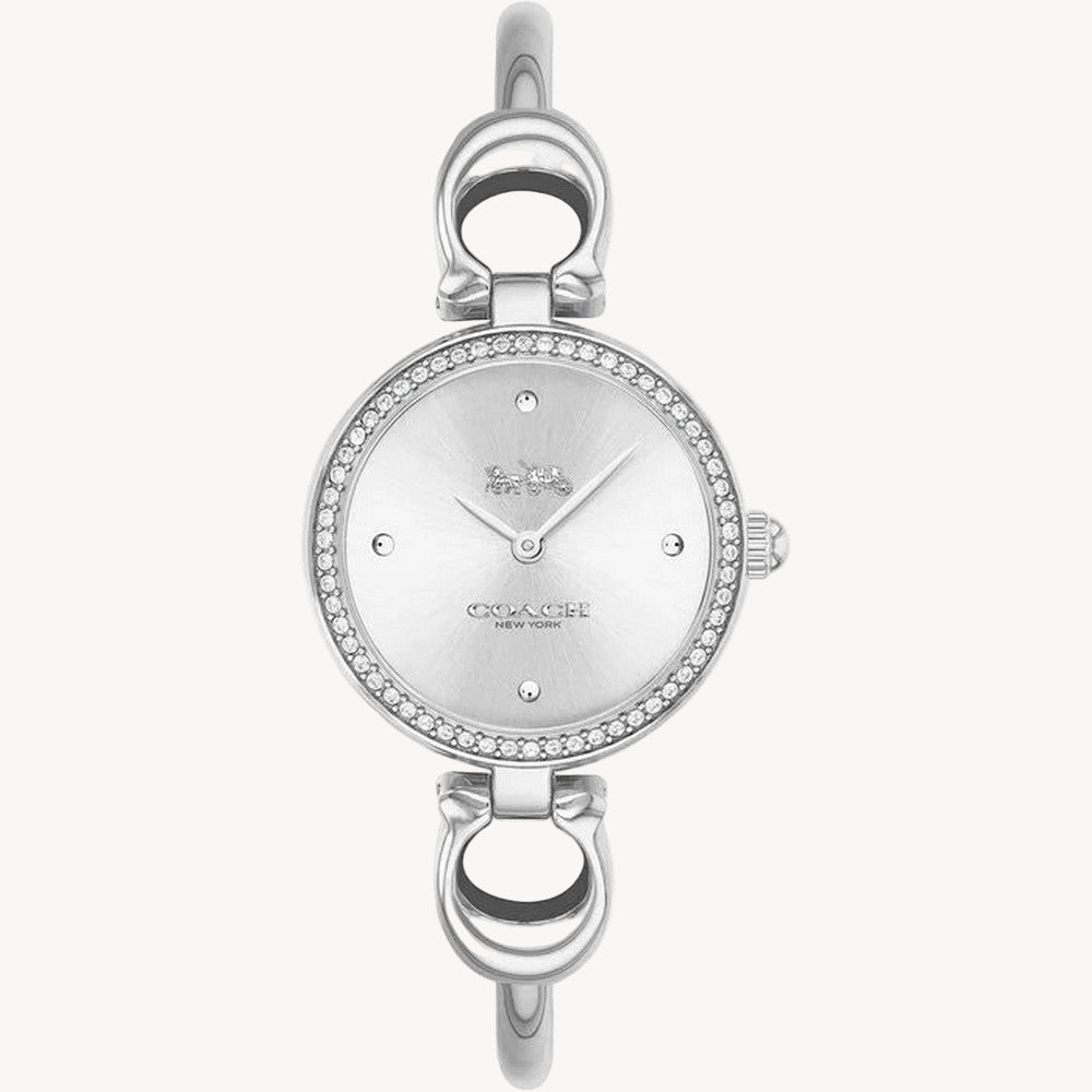 Named for the glamorous New York City street, the Park watch is an elegant style perfect for day or night. Finished with a bangle featuring the Coach Signature, this stainless steel timepiece sparkles with a Swarovski® crystal bezel.