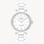 Named for the glamorous New York City street, the Park watch is an elegant style perfect for day or night
Crafted of durable, lightweight White ceramic, it’s finished with a sparkling Swarovski crystal-encrusted bezel and markers
White ceramic case and bracelet, Approx case diameter: 30mm, Crystals from Swarovski, Mineral crystal, Quartz movement , Deployment closure , Water-resistant to 99 feet