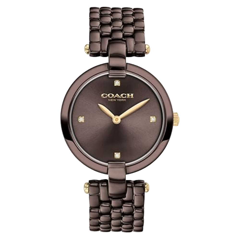 ساعة كوتش النسائية التناظرية ذات الميناء الكستنائي