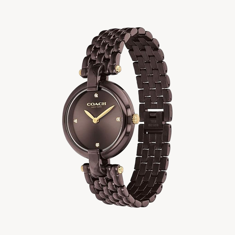 ساعة كوتش النسائية التناظرية ذات الميناء الكستنائي