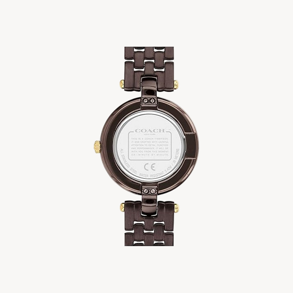 ساعة كوتش النسائية التناظرية ذات الميناء الكستنائي