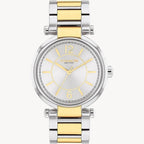 Timeless and elegant, the Cary watch is a sophisticated style perfect for day or night. The sleek two-tone stainless steel and gold tone bracelet design features a silvery white sunray dial detailed with a mixture of stick and numerical markers
Stainless steel and gold tone case and bracelet
Approx. case diameter: 39mm
Deployment closure
Water-resistant to 99 feet