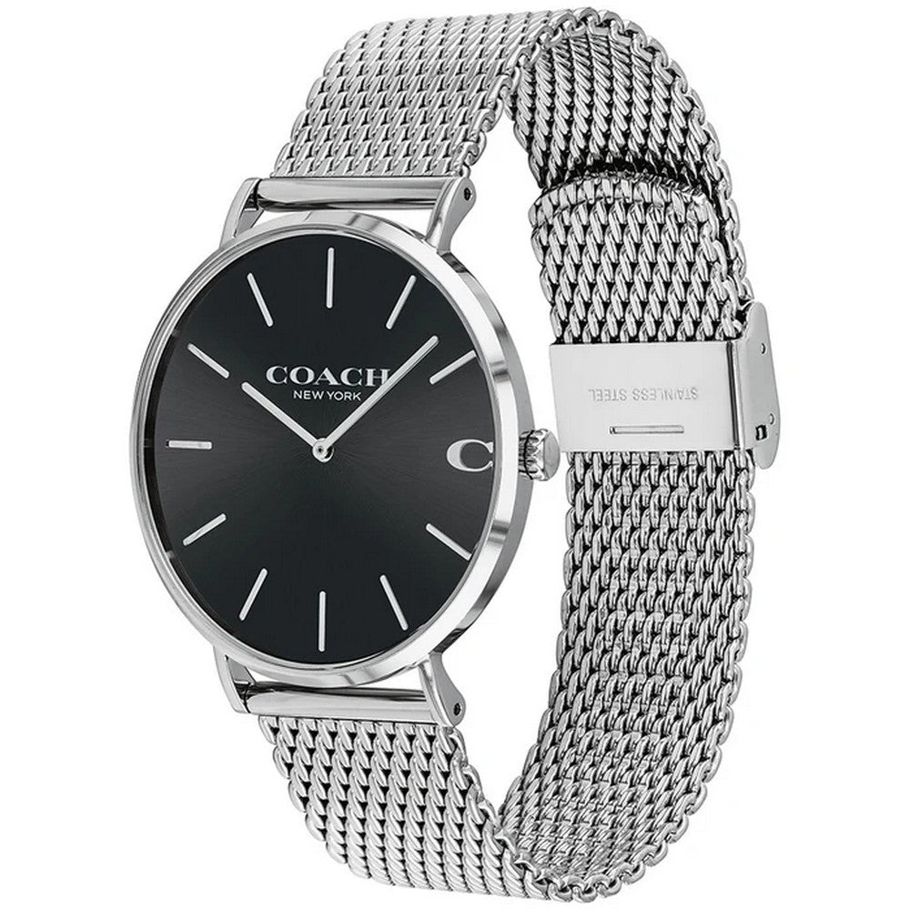 Coach 14602144 Charles Black Dial Silver Mesh Bracelet Watch for Men