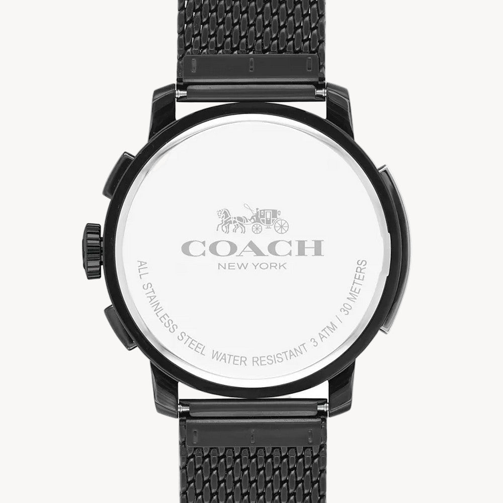 ساعة Coach كرونوغراف بليكر كرونوغراف للرجال بسوار من الفولاذ المقاوم للصدأ باللون الأسود