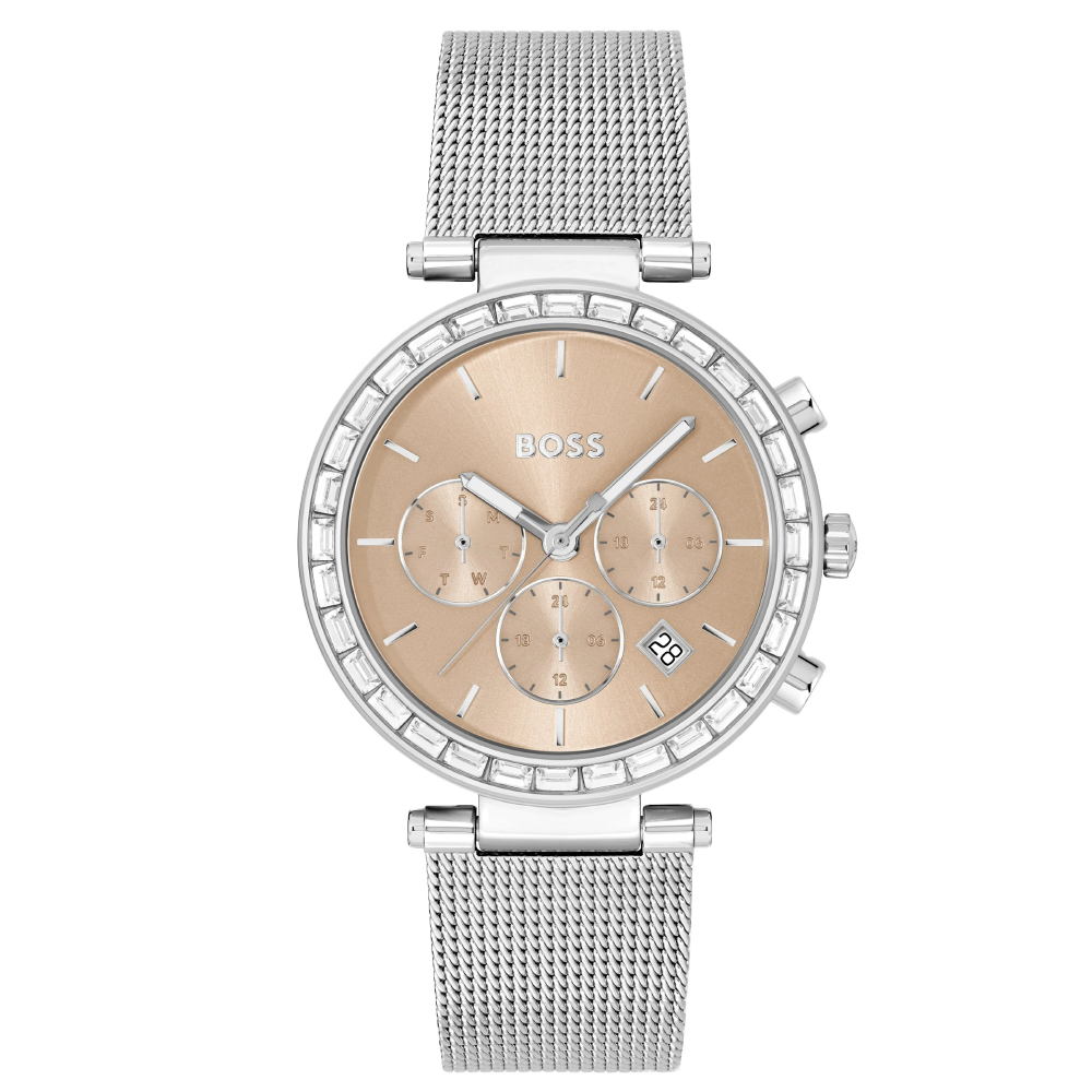 ساعة هوغو بوس 1502693 أندرا كيو تي زد متعددة الوظائف بمينا دائري ذهبي للنساء