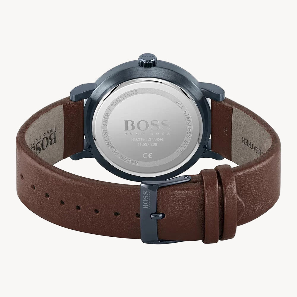 Hugo Boss 1513791 Brown Leather Dark Blue Dial Men's Watch