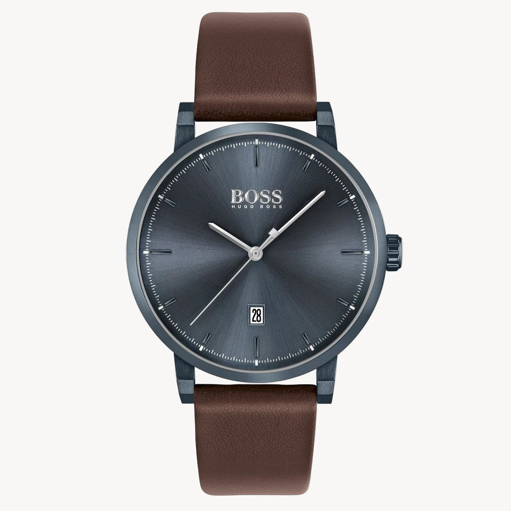 Hugo Boss 1513791 Brown Leather Dark Blue Dial Men's Watch
