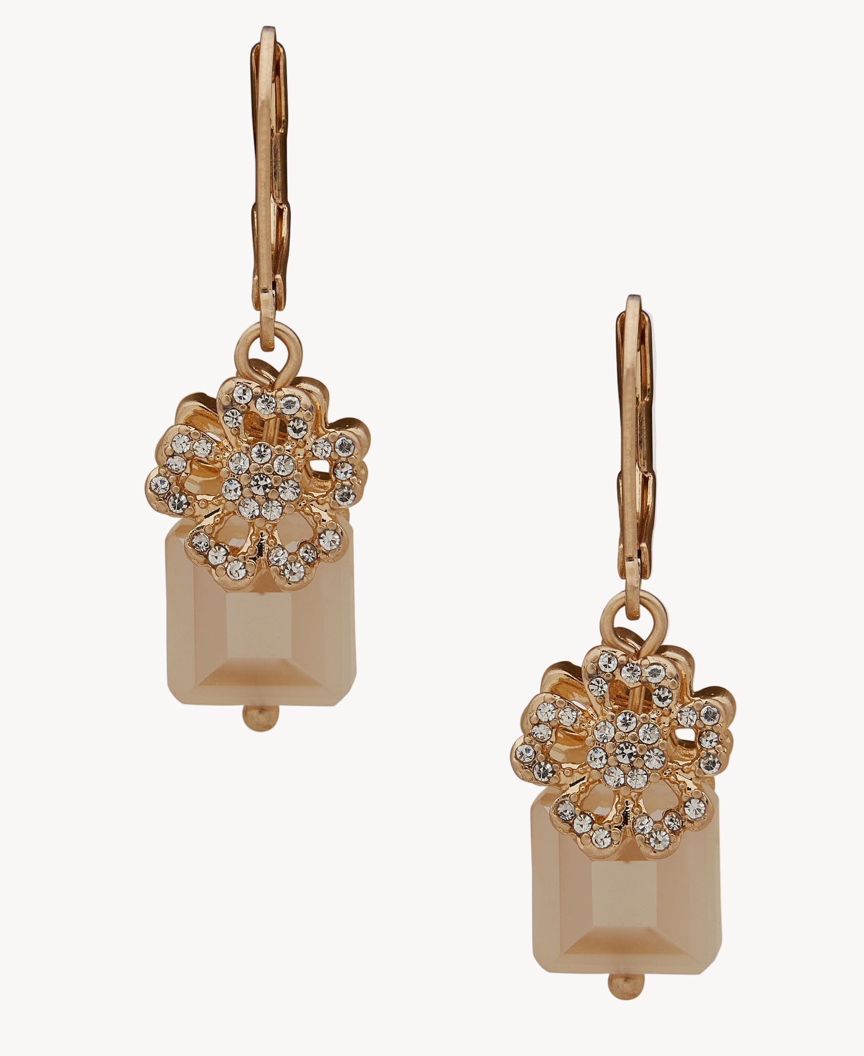 أقراط لونا وليلي LON-15G00189 متدلية من الكريستال الزهري باللون البيج