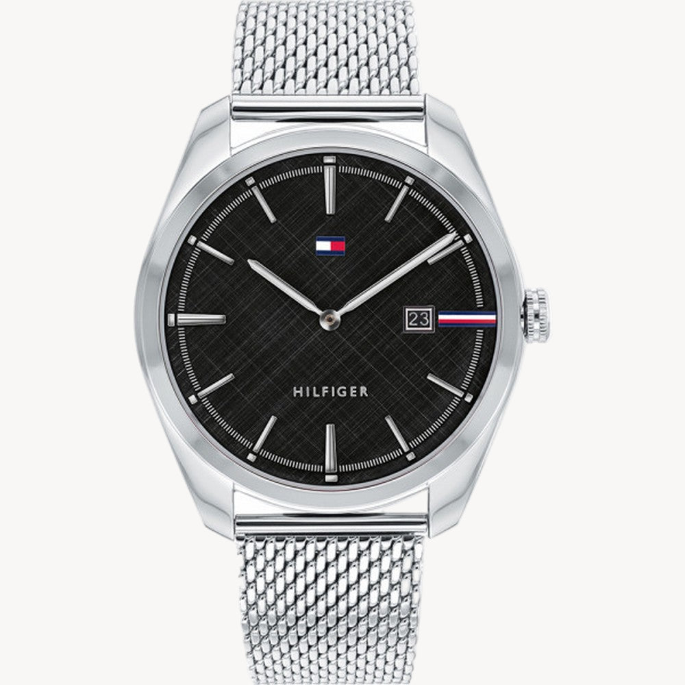 Tommy Hilfiger Theo Men’s Watch 1710425 – 42mm Black Dial, Stainless Steel Mesh