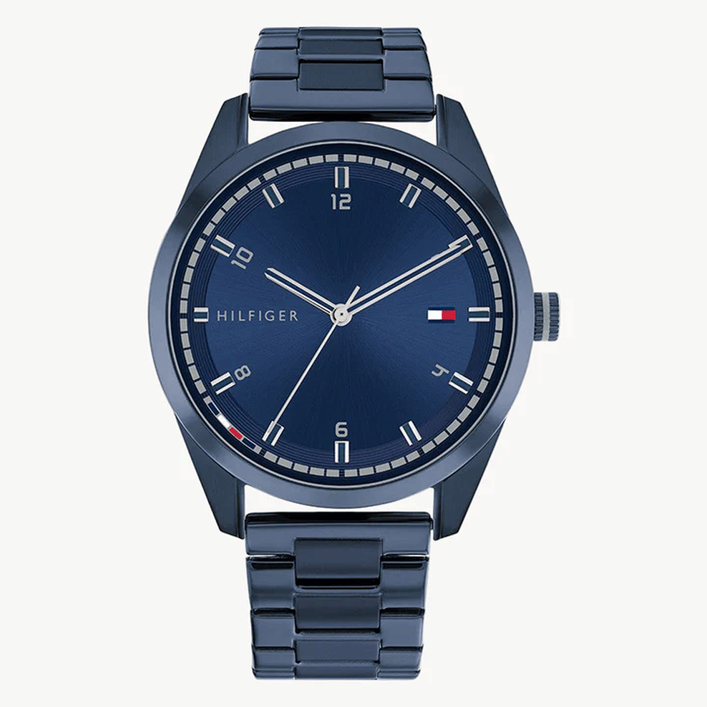 ساعة تومي هيلفيغر 1710456 جريفين للرجال - 43 مم، مينا أزرق، سوار من الفولاذ المقاوم للصدأ باللون الأزرق.