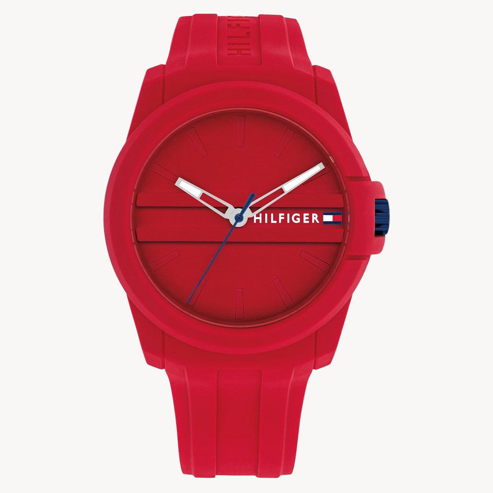 Tommy Hilfiger Austin Men’s Watch 1710598 – 44 mm Red Dial, Red Silicone Strap
