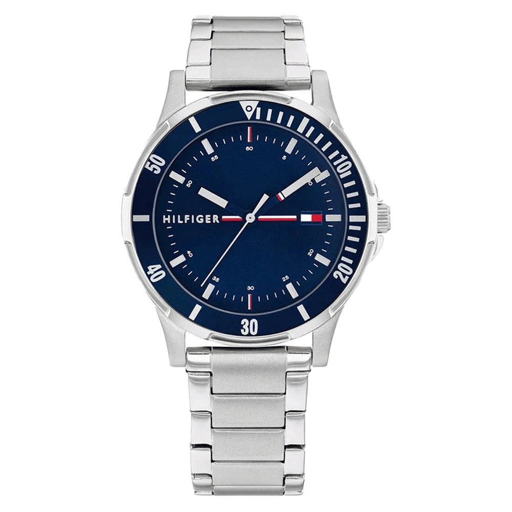 ساعة تومي هيلفيغر 1720018 للرجال بمينا أزرق وسوار فضي من الفولاذ