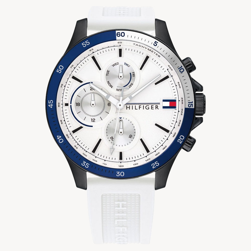 Tommy Hilfiger Bank Men's White Dial Silicone Watch 1791723 – 46 mm