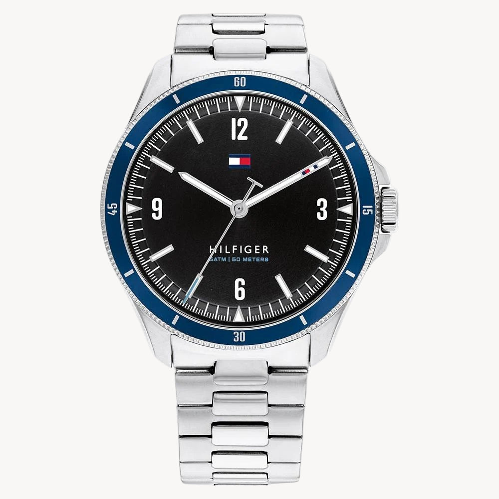 Tommy Hilfiger Maverick Men’s Watch 1791901 — Blue Bezel, Black Dial, 44 mm