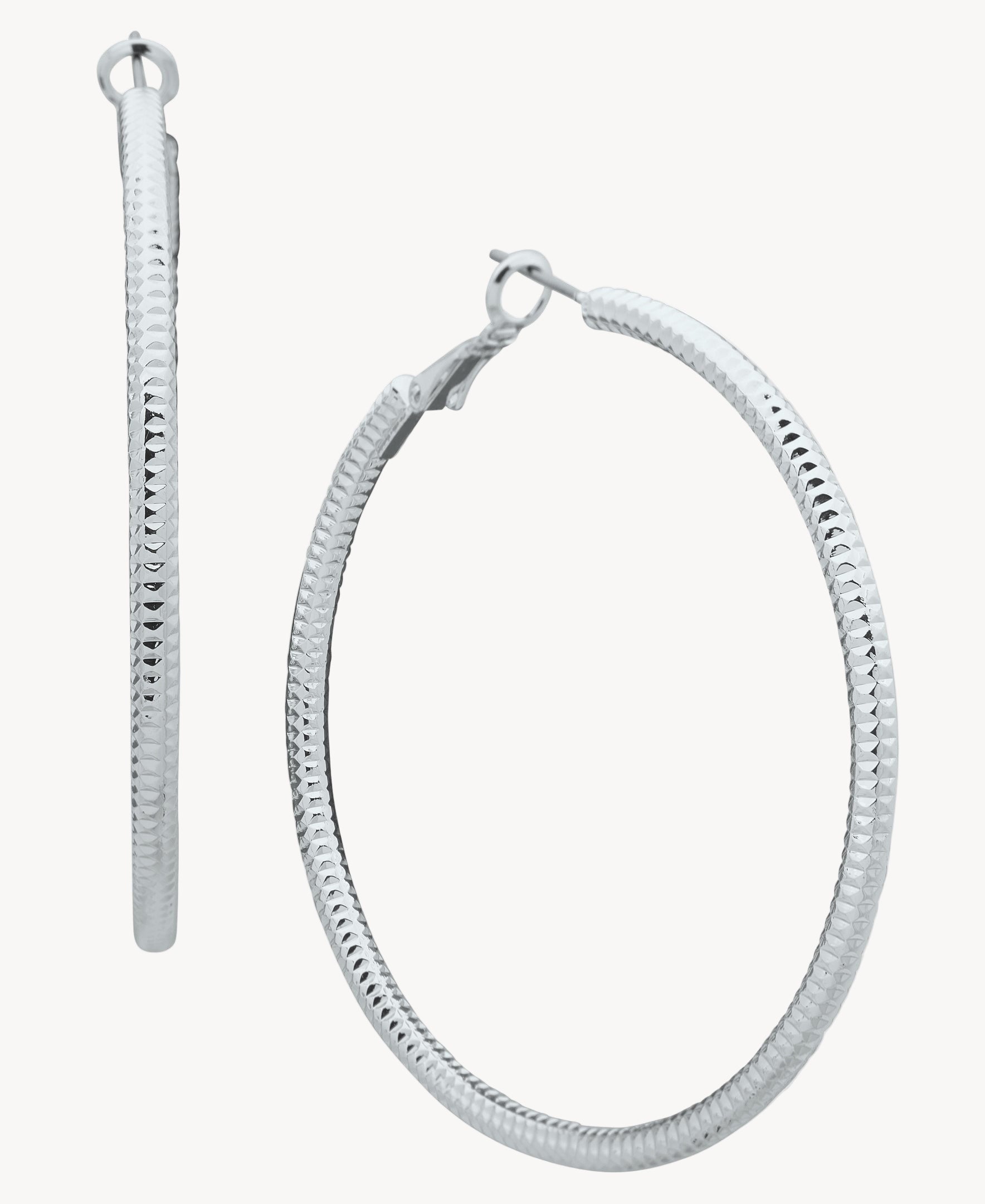 أقراط دائرية فضية من ناين ويست 19G01362 بتصميم هندسي