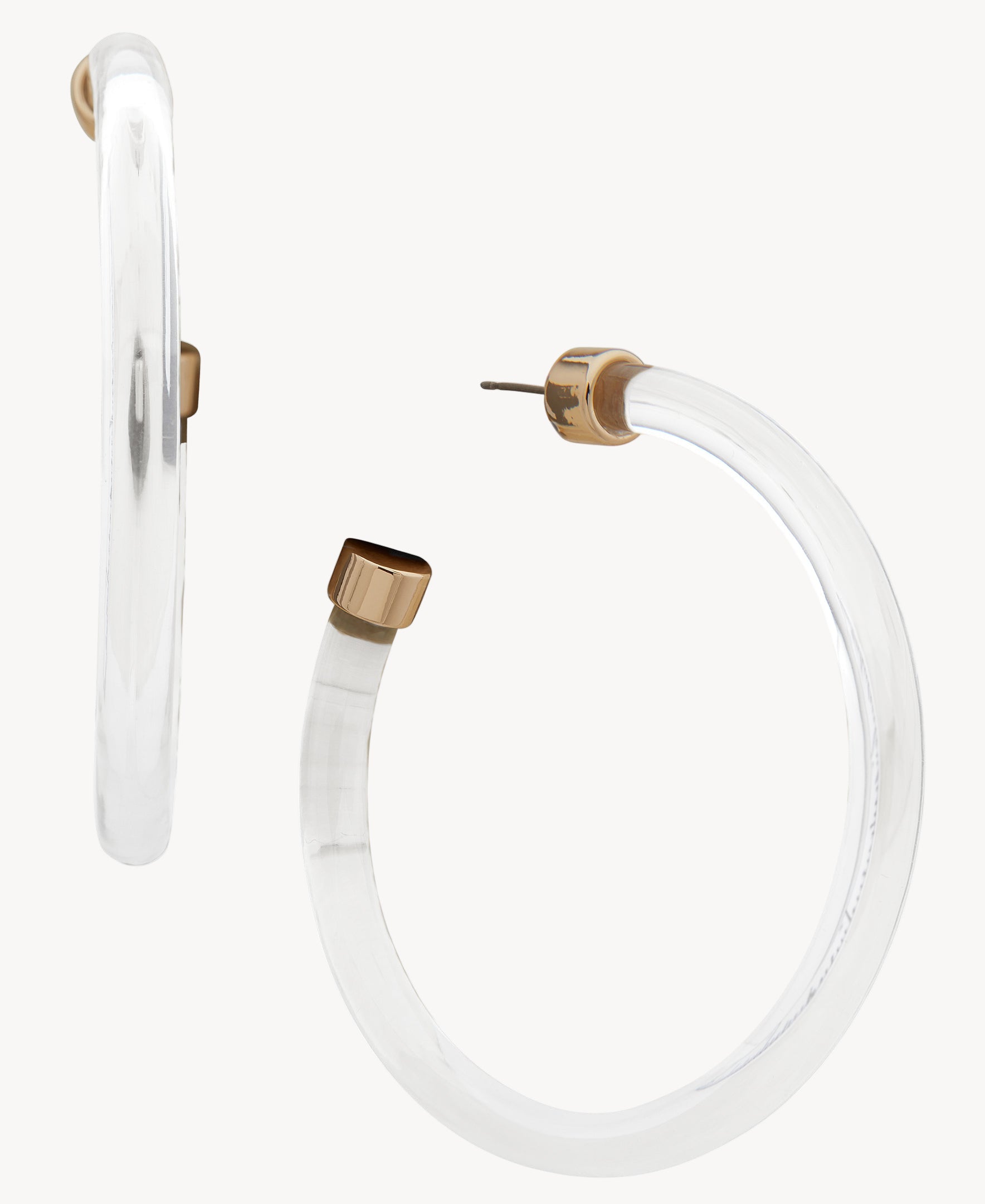 أقراط دائرية من الأكريليك الشفاف بأغطية ذهبية من ناين ويست 19G01365