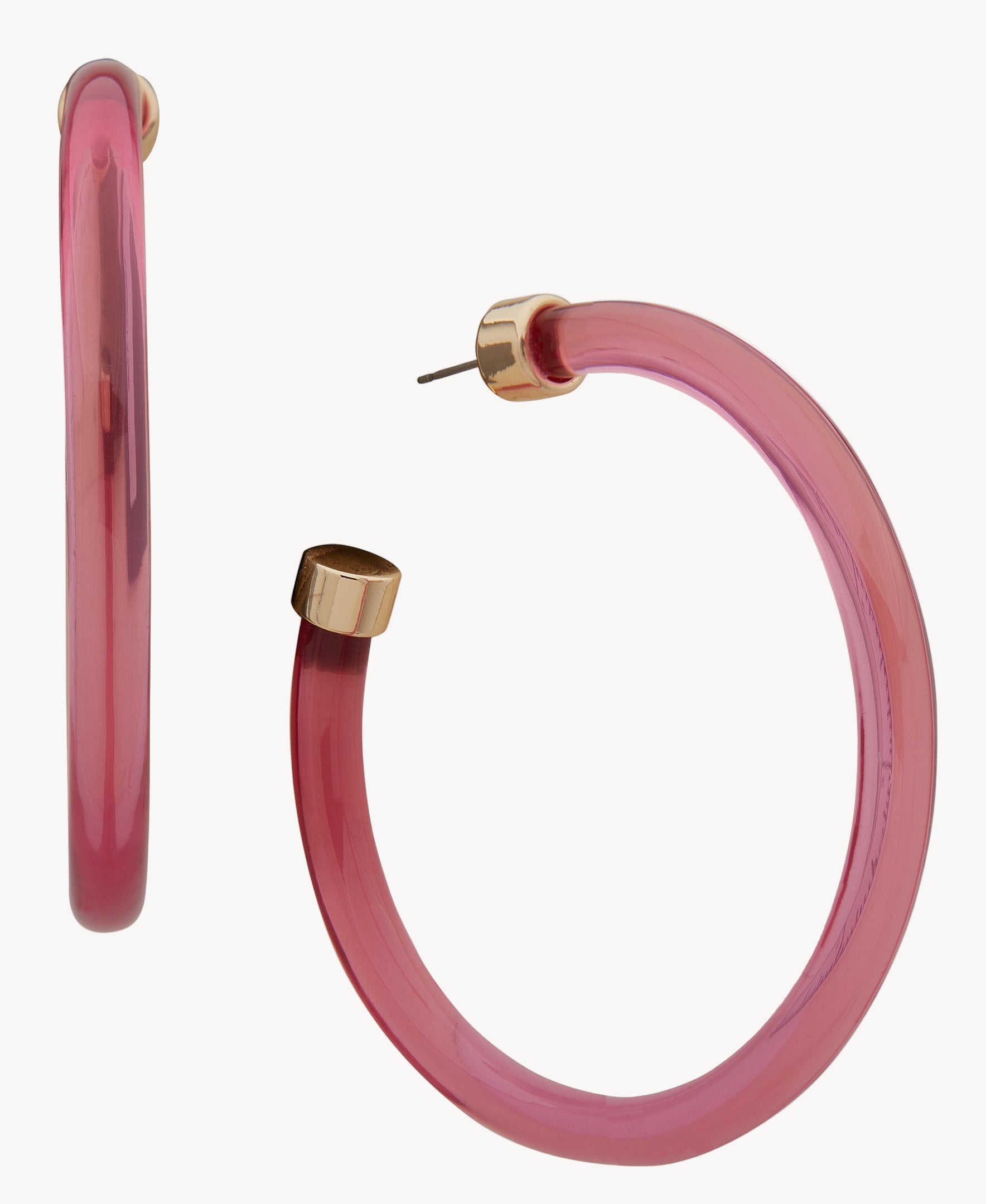 أقراط دائرية وردية من الأكريليك مع أغطية ذهبية من ناين ويست 19G01366