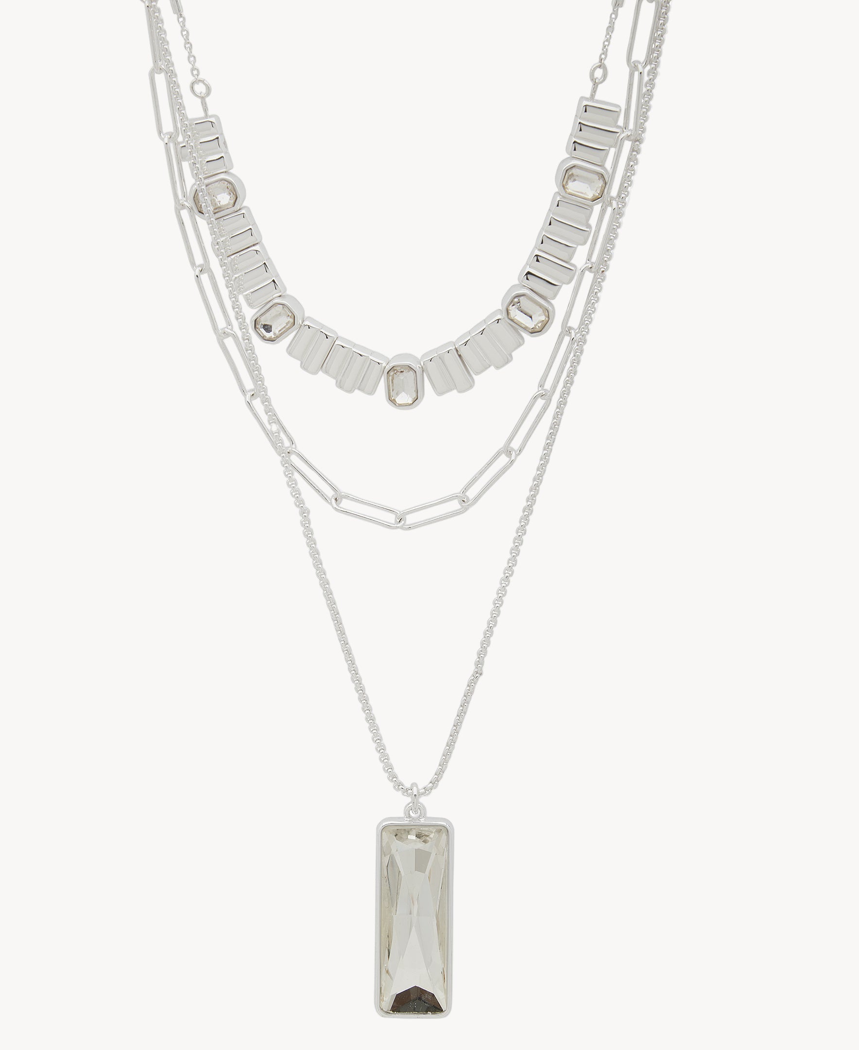 قلادة ناين ويست 19N00912 الفضية المرصعة بالكريستال متعدد الطبقات