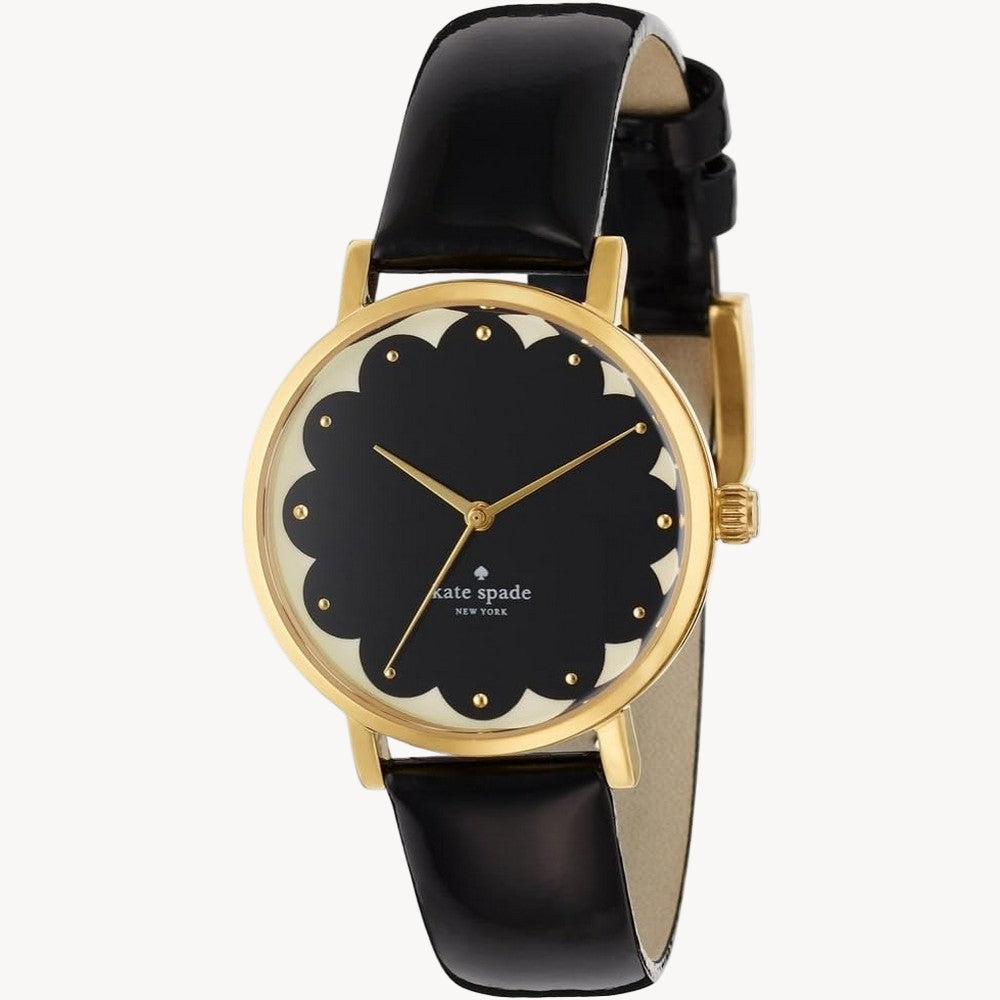 ساعة كيت سبيد 1YRU0227- ساعة مترو سوداء جلدية نسائية