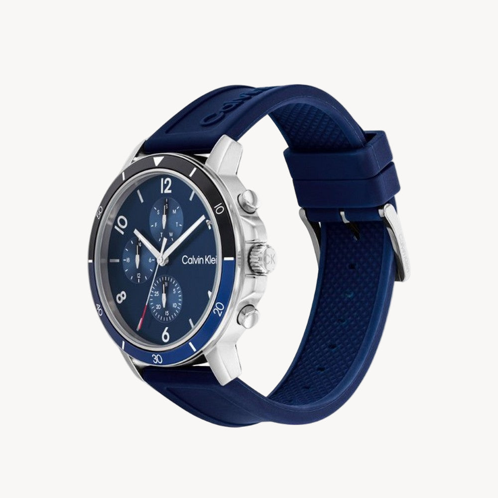 ساعة كالفن كلاين 25200071 رياضية للرجال بمينا أزرق وسوار من السيليكون باللون الكحلي