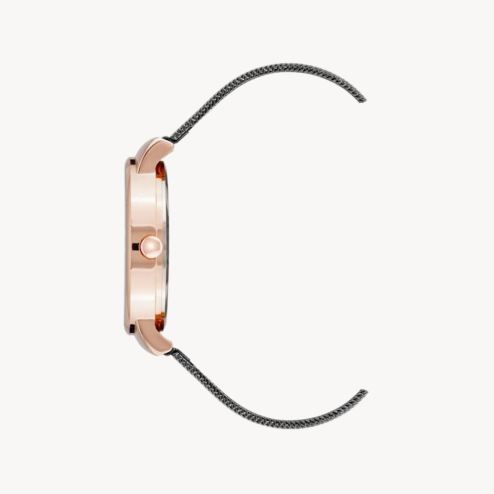 ساعة ناين ويست النسائية الرسمية - هيكل من الذهب الوردي، قطر 34 مم، وسوار من الجلد الأزرق (NW/2554RGNV)