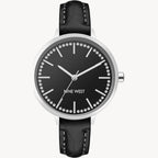 Nine West Women's Dress Watch – 34?mm Gray-Tone Case, Black Croco-Grain Leather Strap (NW/2555BKBK)