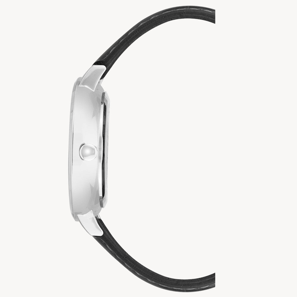 ساعة ناين ويست النسائية الرسمية - هيكل رمادي اللون مقاس 34 مم، وحزام جلدي أسود بنقشة جلد التمساح (NW/2555BKBK)