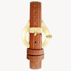 ساعة ناين ويست النسائية الرسمية - هيكل ذهبي اللون مقاس 34 مم، ميناء أبيض، حزام جلدي بني (NW?2556CHHY)