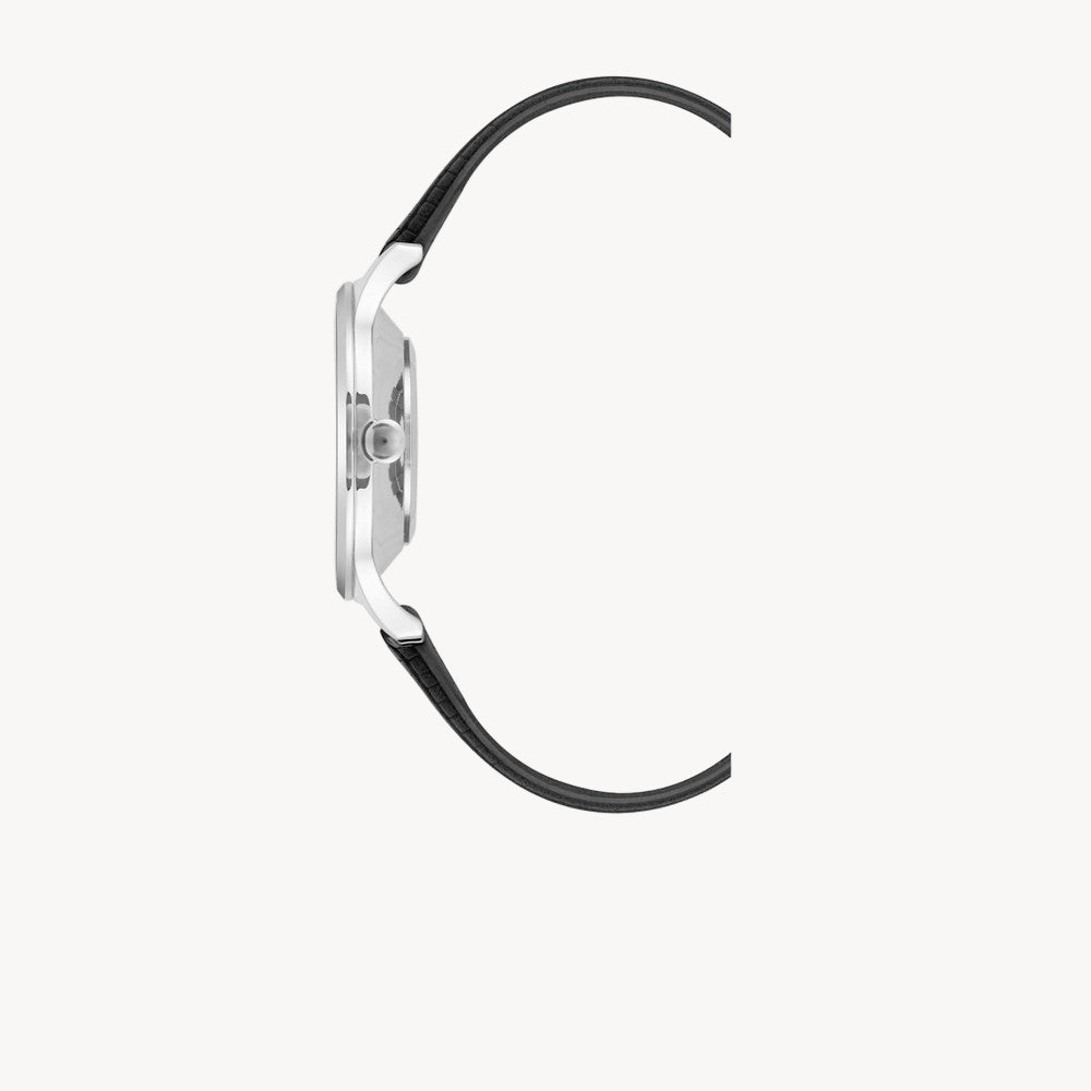 ساعة ناين ويست النسائية الرسمية - هيكل رمادي اللون، مقاس 34 مم، حزام جلدي أسود (NW/2557BKBK)