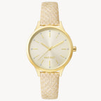 Nine West Women’s Dress Watch – 34?mm Gold-Tone Case, Beige Leather Strap (NW/2558CHGD)