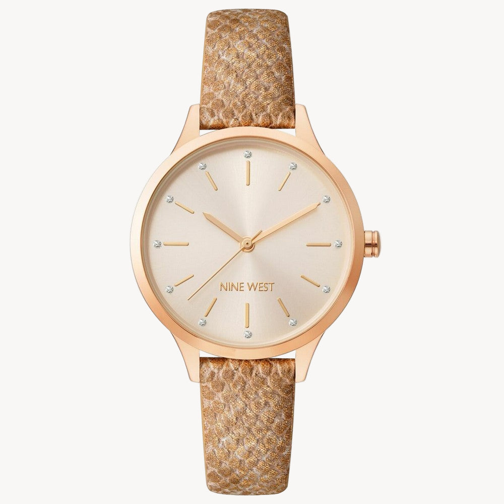 Nine West Women’s Dress Watch – 34?mm Rose-Gold Case, Pink Leather Strap (NW/2558RGBZ)