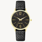 Nine West Women’s Dress Watch – 38 mm Gold-Tone Case, Black Leather Strap (NW/2560BKBK)