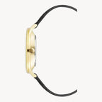 ساعة ناين ويست النسائية الرسمية - هيكل ذهبي اللون مقاس 38 مم، حزام جلدي أسود (NW/2560BKBK)