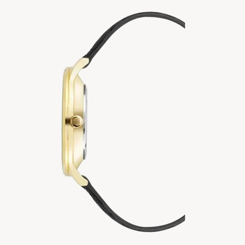 ساعة ناين ويست النسائية الرسمية - هيكل ذهبي اللون مقاس 38 مم، حزام جلدي أسود (NW/2560BKBK)