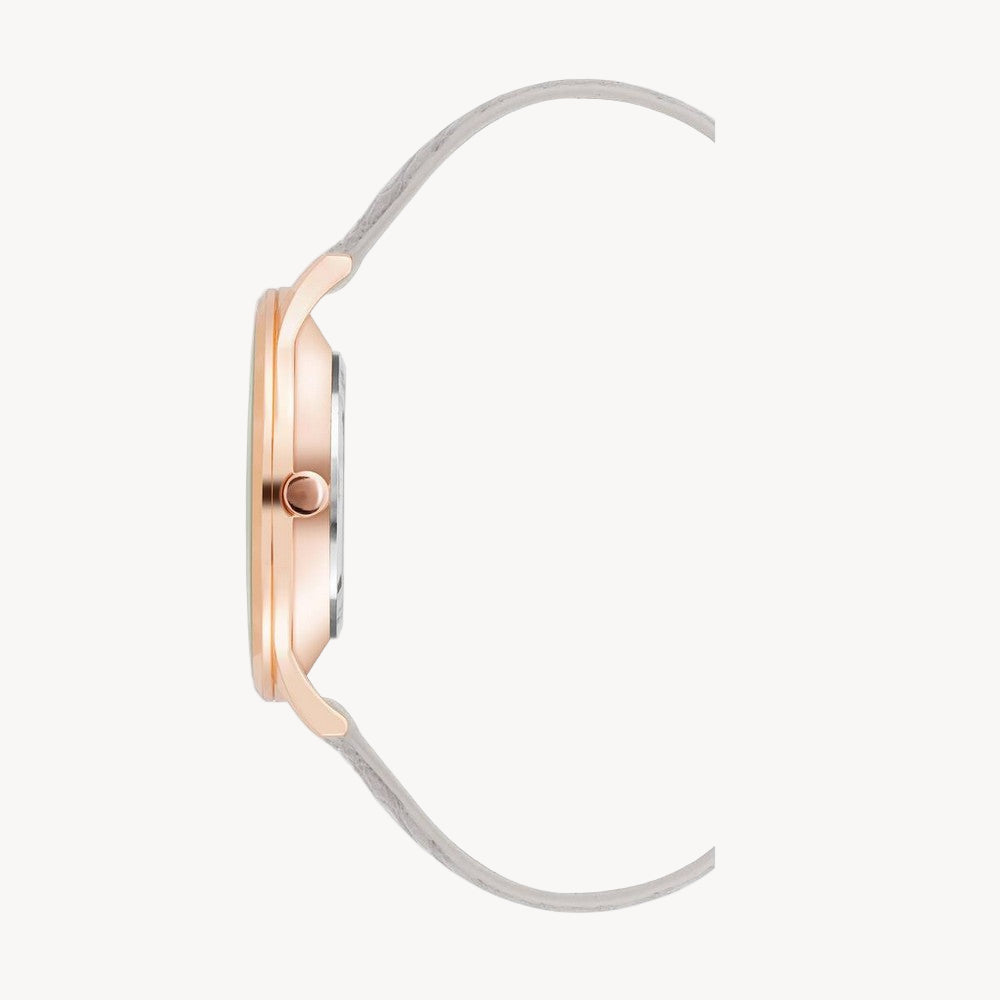 ساعة ناين ويست النسائية الرسمية - هيكل من الذهب الوردي، قطر 38 مم، وحزام جلدي رمادي (NW/2560RGGY)