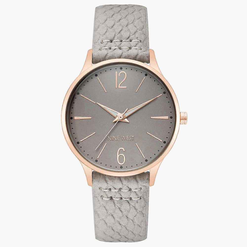 Nine West Women’s Dress Watch – 38?mm Rose?Gold Case, Grey Leather Strap (NW/2560RGGY)