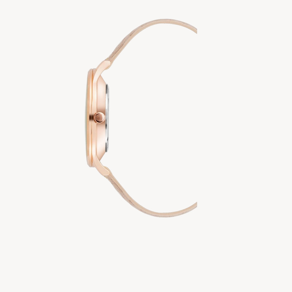 ساعة ناين ويست النسائية الرسمية - [التحقق من حجم العلبة]، ميناء بيج، حزام بيج (NW/2560RGTN)