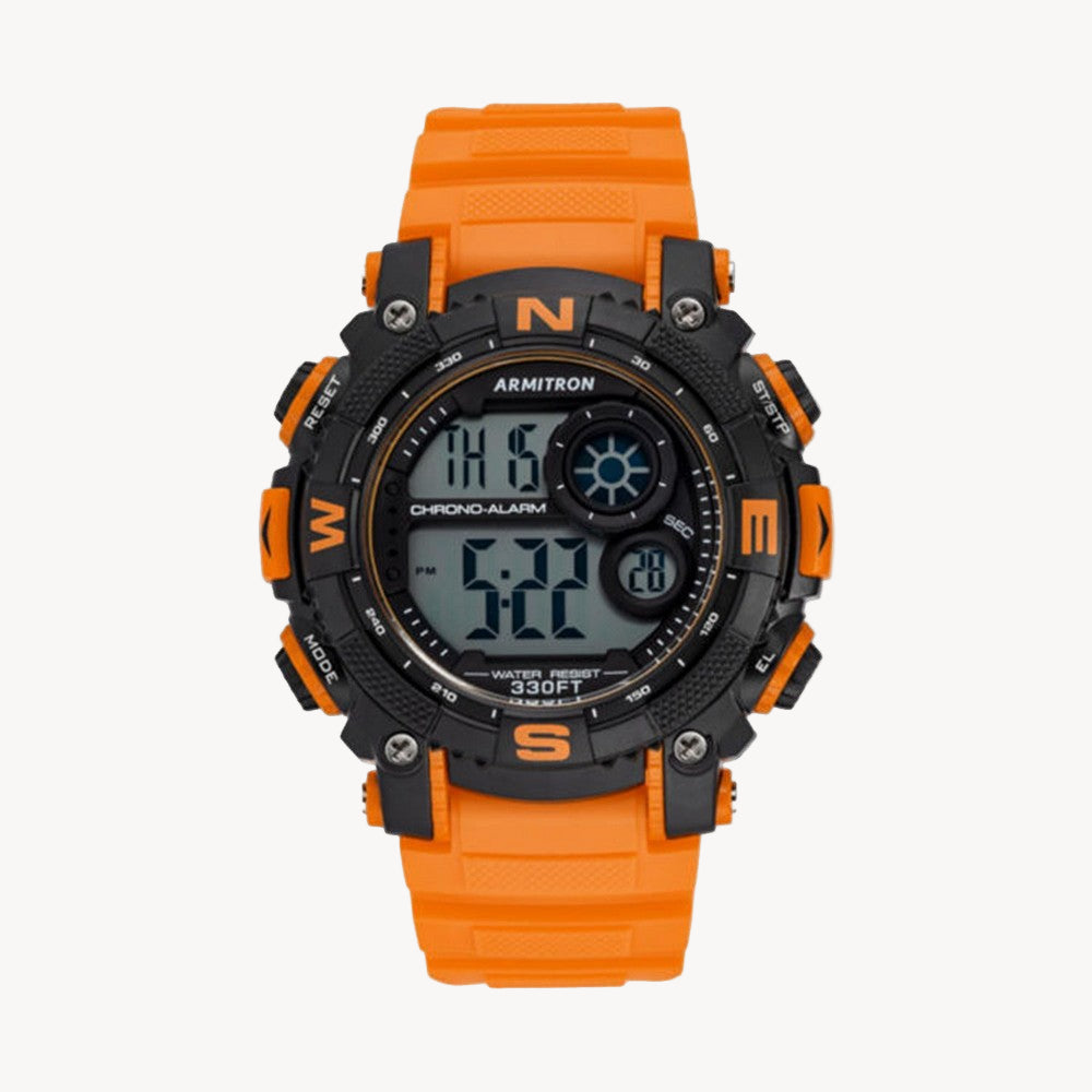 ساعة أرميترون 40/8284BOR كرونوغراف رقمية للرجال من أرميترون بسوار من الراتنج باللونين الأسود والبرتقالي