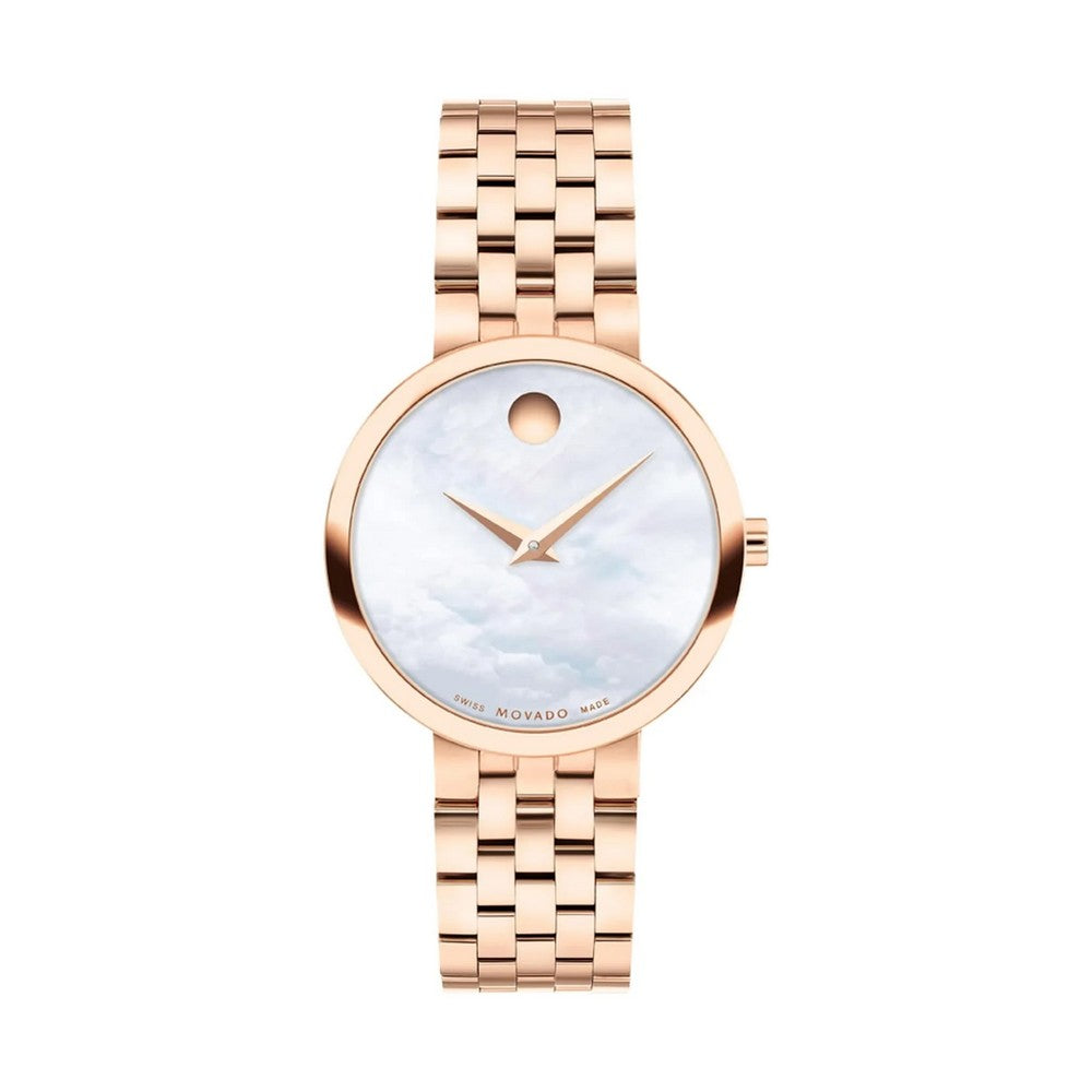 Movado 607825 Ladies White Dial Watch Gold Tone Case Quartz